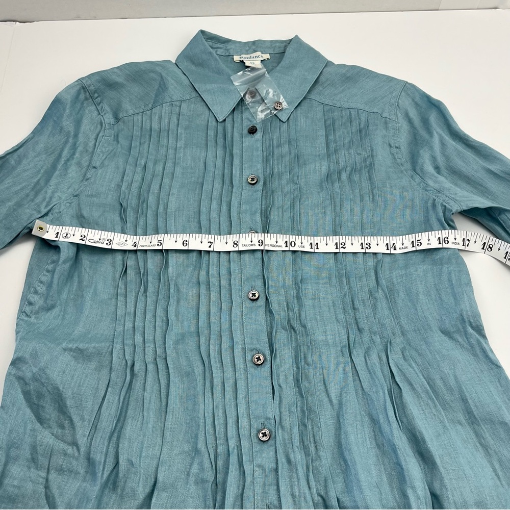Sundance Katina Shirt 100% Linen Pintuck Tunic Top Button Front Blue XS NWOT - Picture 5 of 10